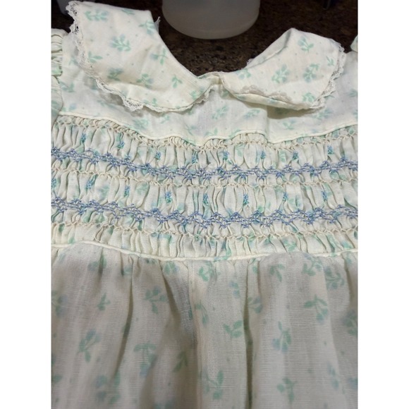vtg polly flinders one piece jumper smocked flowers girl's 18 mos - Picture 2 of 10